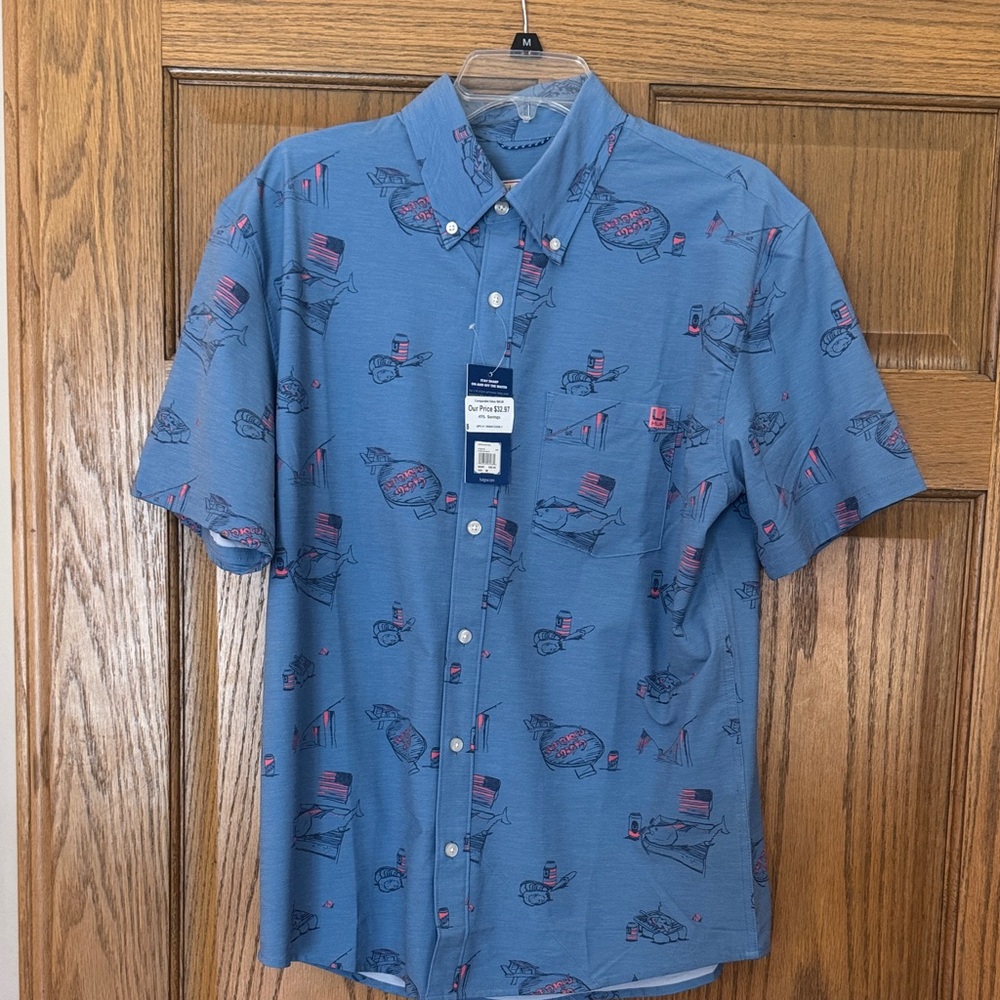 Huk Blue Fish Print Casual Shirt